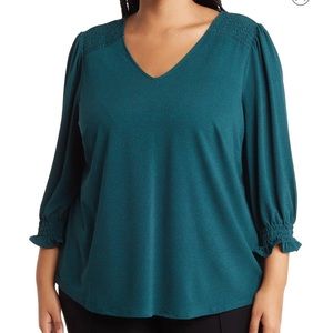 ADRIANNA PAPELL Plus V-Neck 3/4 Sleeve blouse Green Size 3X